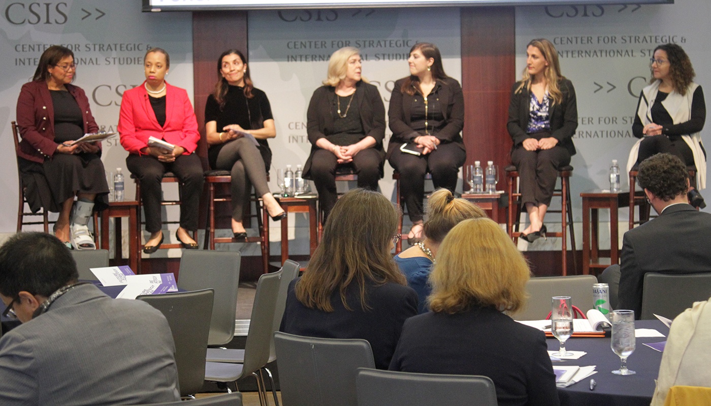 Future Strategy Forum panel with seven women on stage